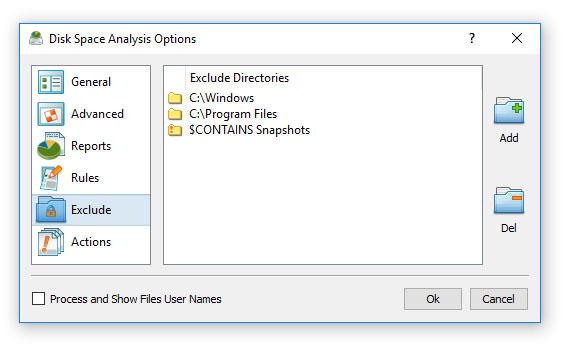 Excluding Subdirectories from Disk Space Analysis Process