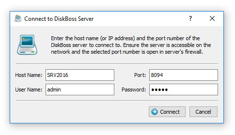 DiskBoss Server Connect Dialog