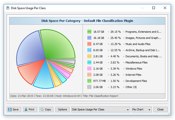 DiskBoss File Classification Pie Chart Categories