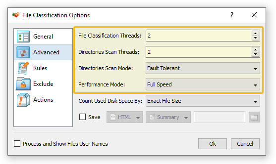 DiskBoss File Classification Performance Options