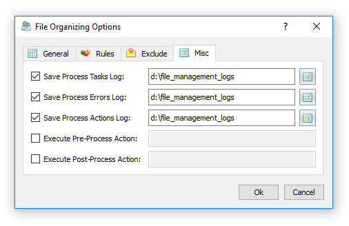 File Organizing Command Log Options